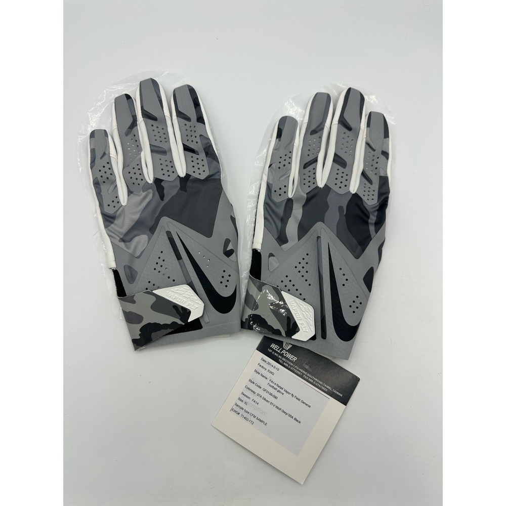 Nike Vapor Fly Football Gloves XL Grey Camo CFM Sample Rare 2014 GF0106-090